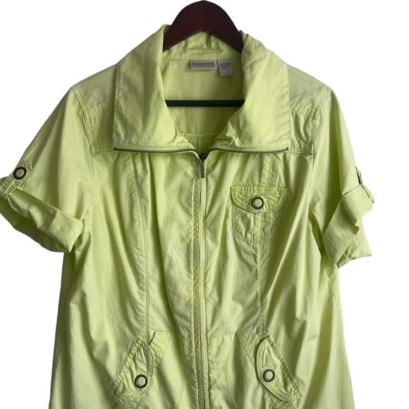 Chicos Women Jacket Top Collar Neck Short Cuff Sleeve Pockets Front Zip L Green - Picture 5 of 9